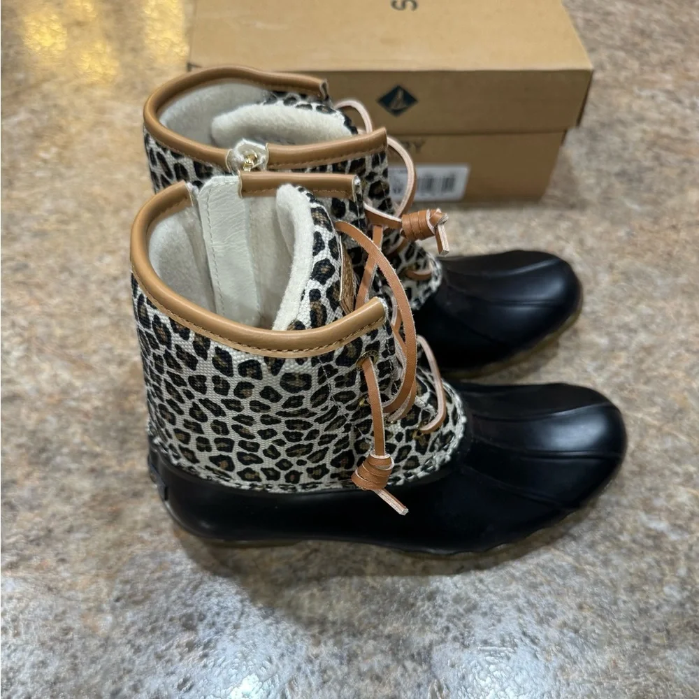 New Sperry Saltwater Duck Boots – Leopard Print – Girls Size 3